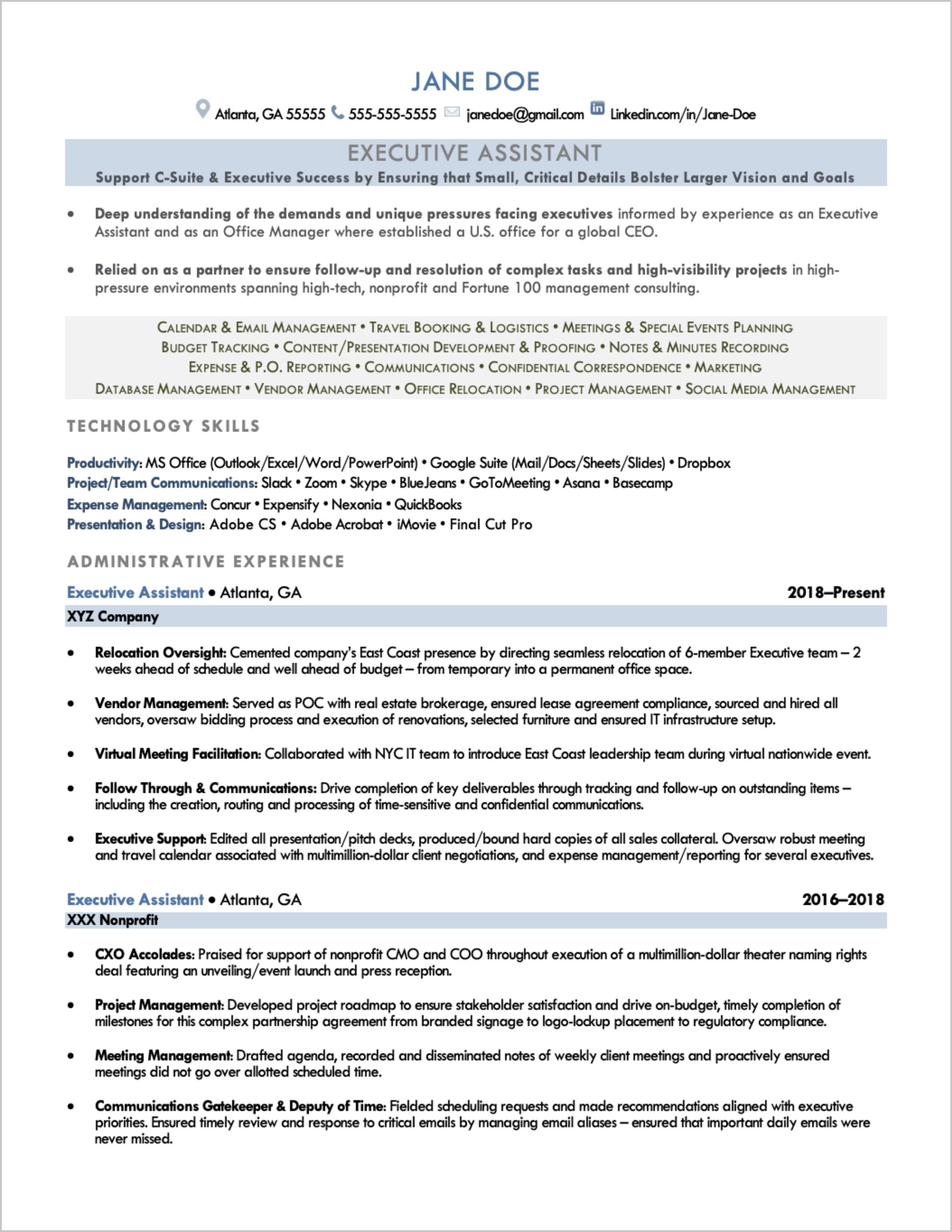 Executive Assistant Resume Template and Guides and Guides