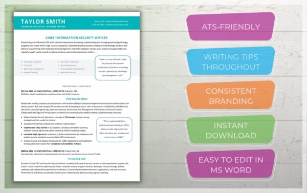 This is a resume template for Microsoft Word. It's teal and designed for ATS