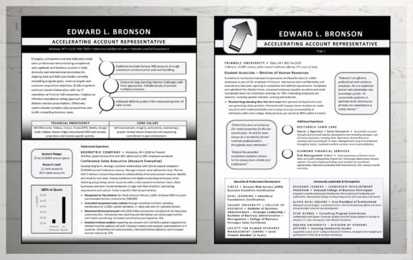 Black and White Resume Template Two Page