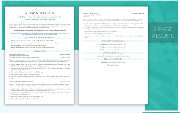 Classic Resume Template & Matching Cover Letter - Teal