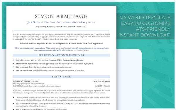 ATS Classic Resume Template Two Page Edition from Job Search Journey