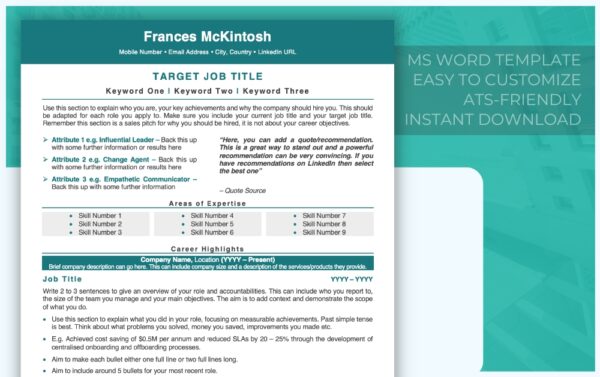 ATS-Friendly - Professional Resume Template - Teal - Job Search Journey