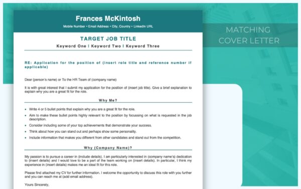 Cover Letter - Professional Resume Template - Teal - Job Search Journey