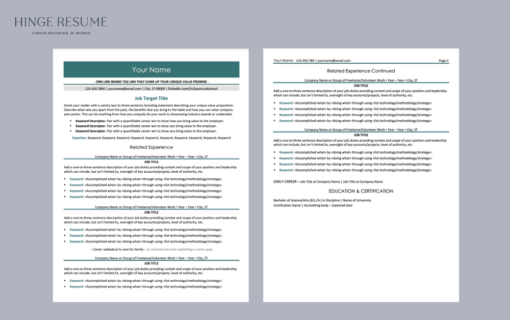 Return To Work Resume Template And Branding Workbook 3865